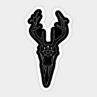 White outline of Raven Skull with Antlers Sticker